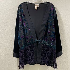 COLDWATER CREEK Vintage Kimono Velvet Burnout Velvet Brocade, Black/Purple - 24W